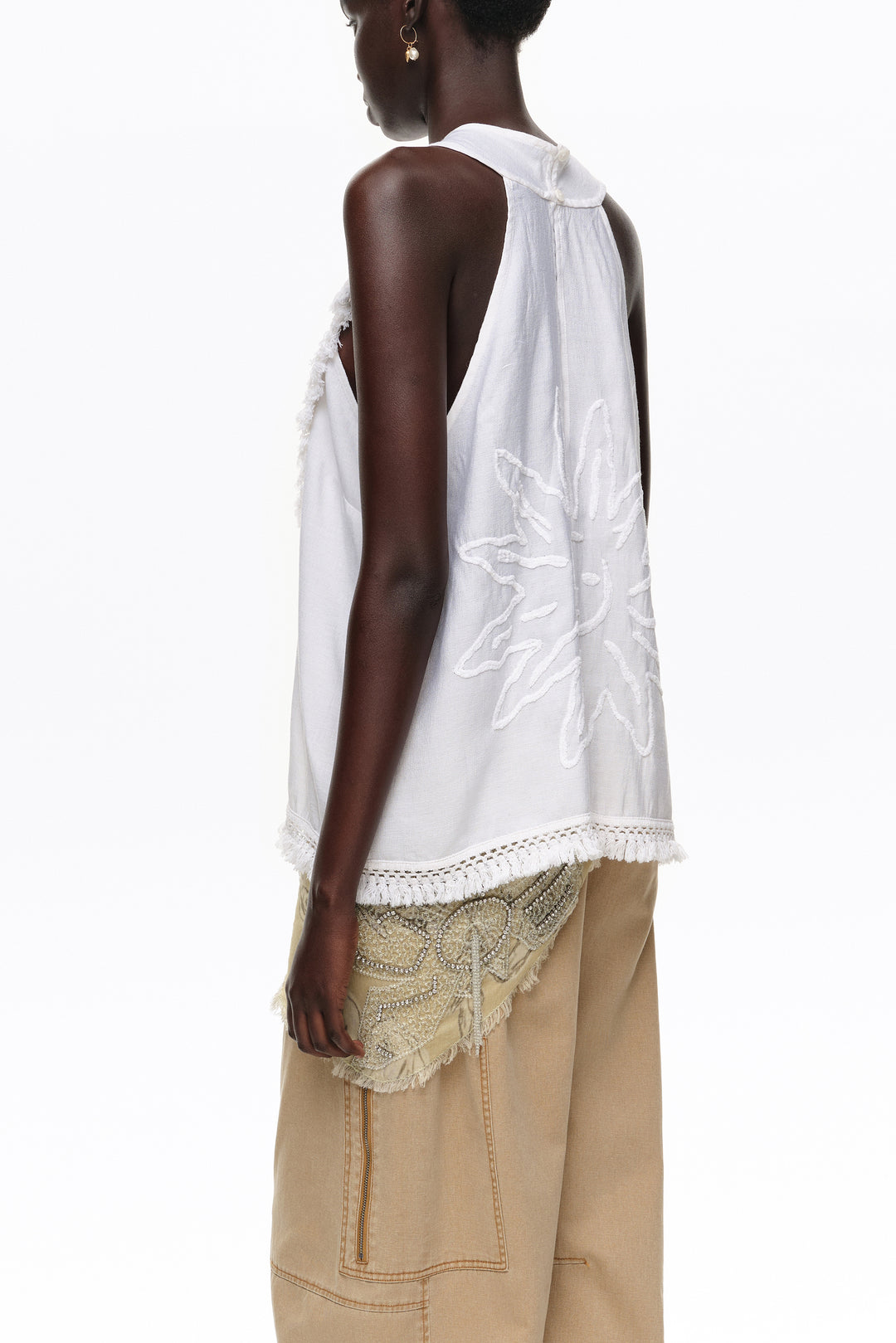 White fringed wrap top