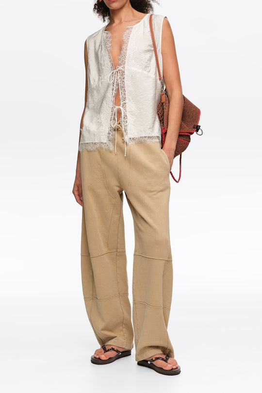 White short-sleeve shirt with lace and ties