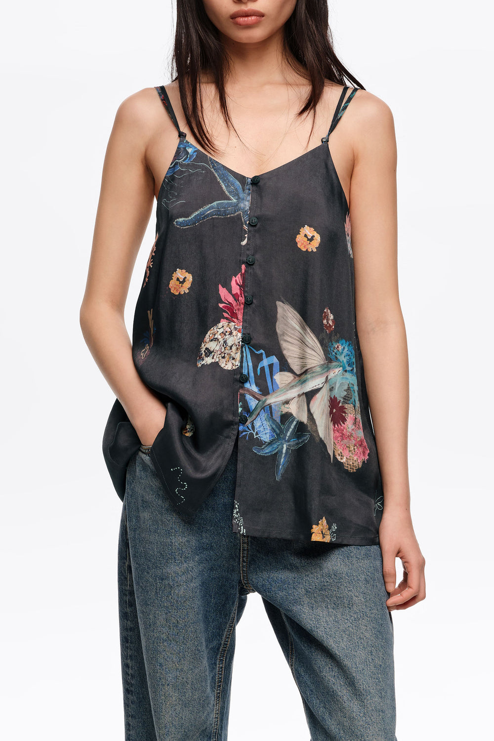 Seabed anthracite flowing strappy top