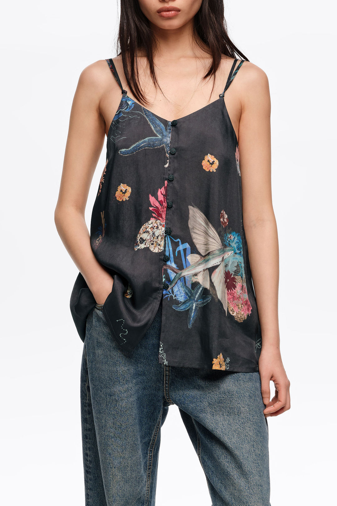 Seabed anthracite flowing strappy top