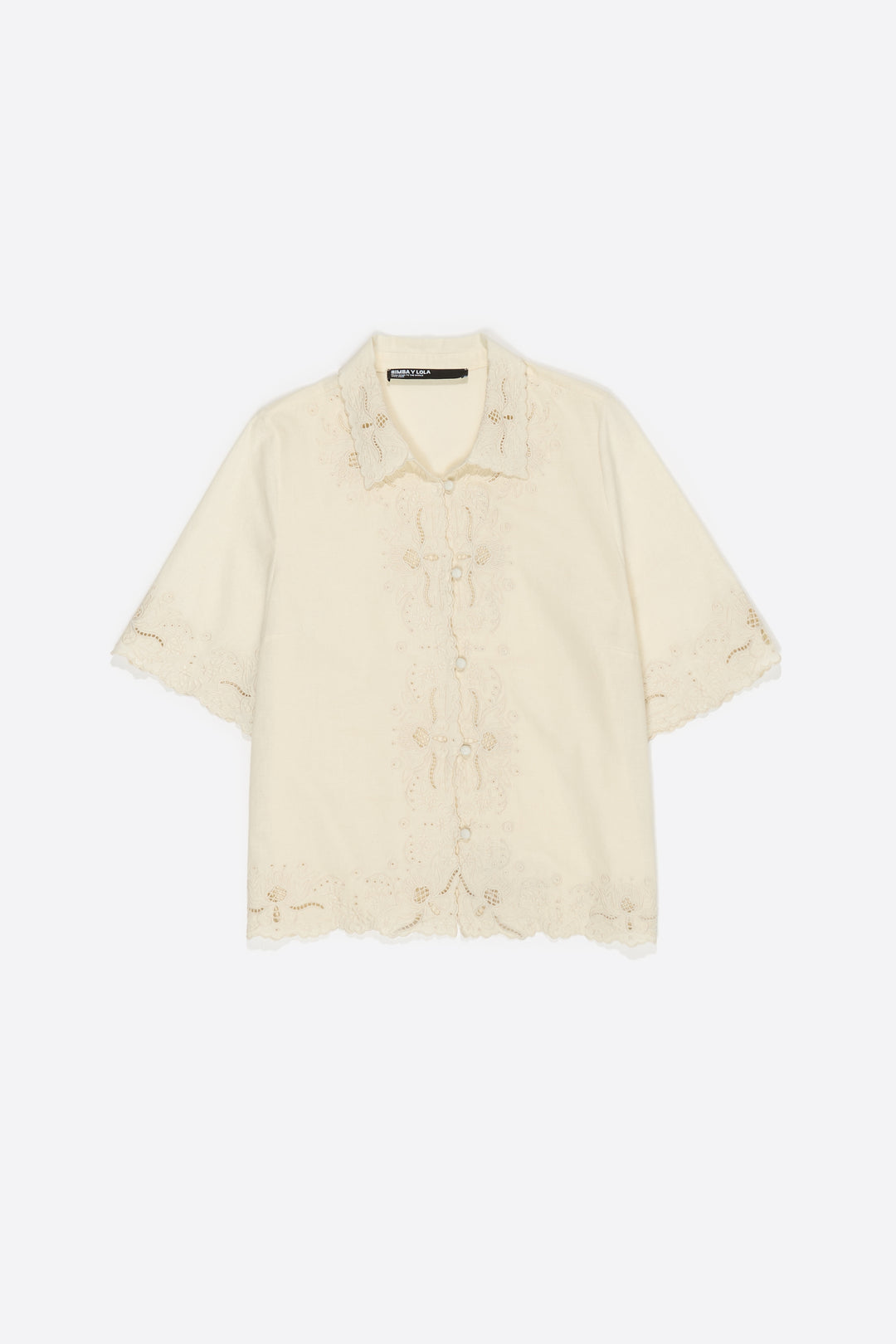 Beige linen cotton embroidered shirt