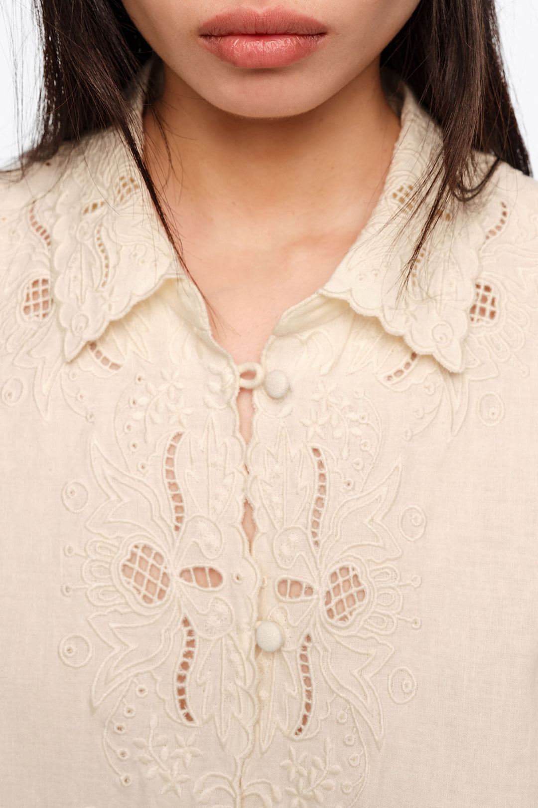 Beige linen cotton embroidered shirt