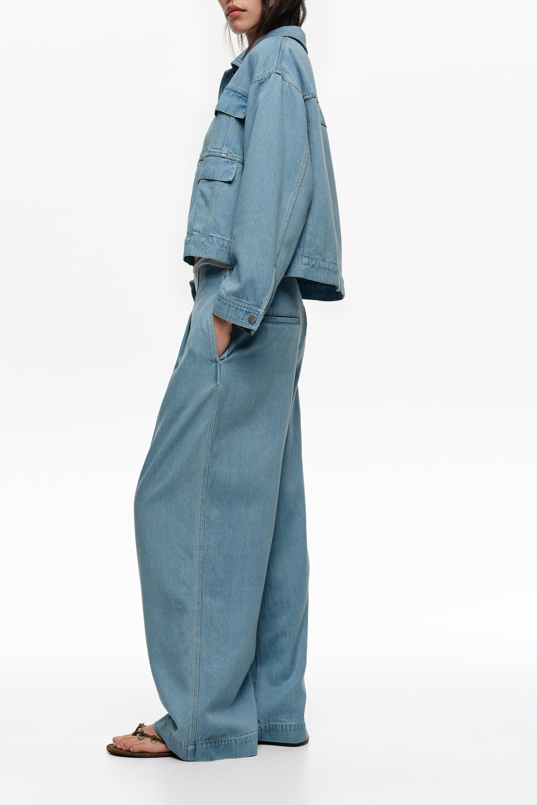 Light blue fluid boxy denim jacket