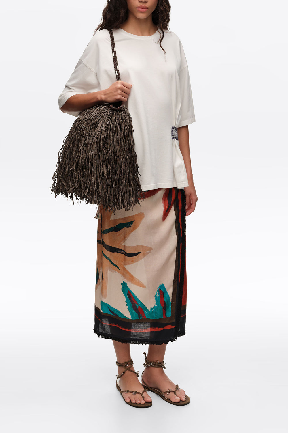 Positional Sun midi wrap skirt