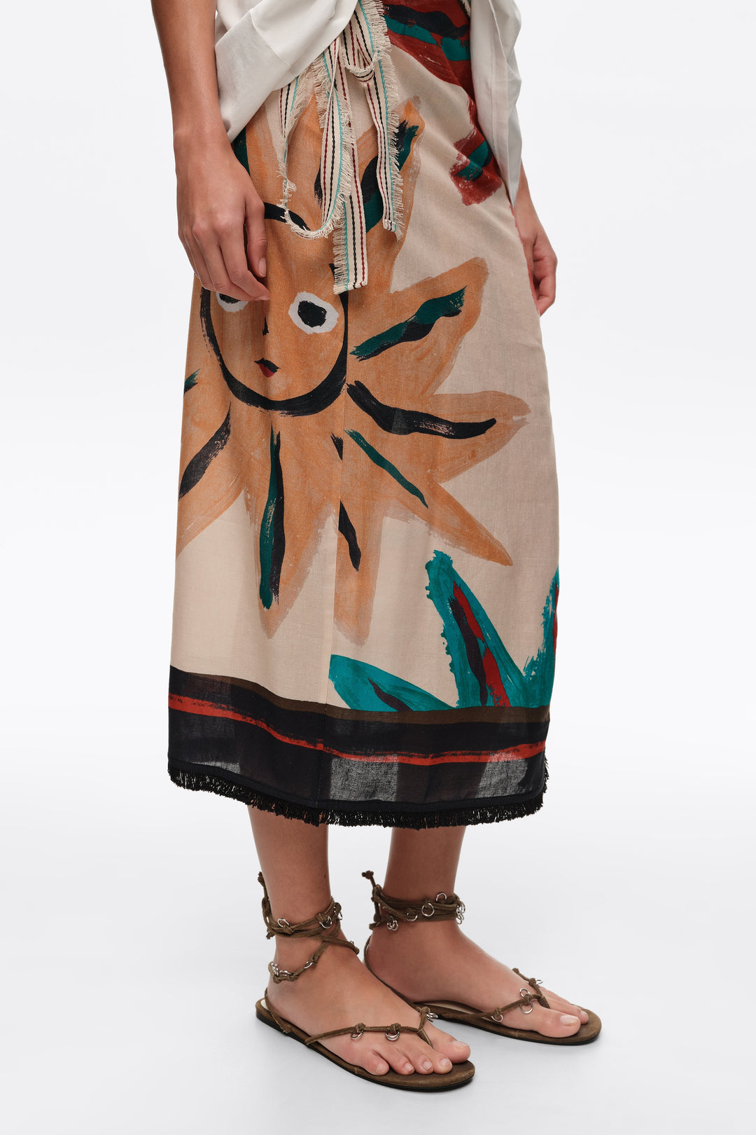 Positional Sun midi wrap skirt