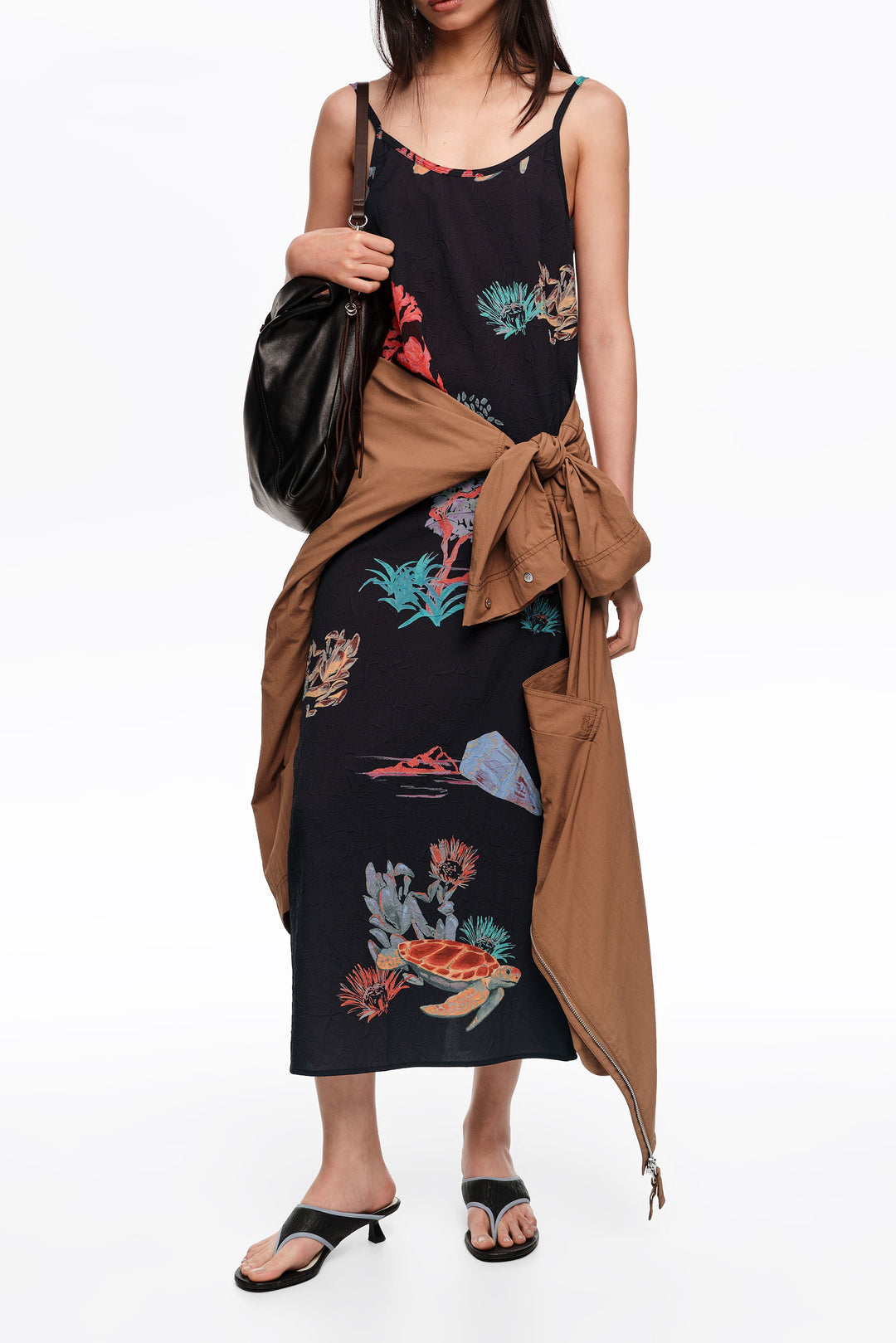 Black turtle wrinkled midi skirt