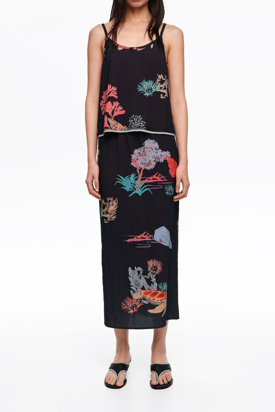 Black turtle wrinkled midi skirt
