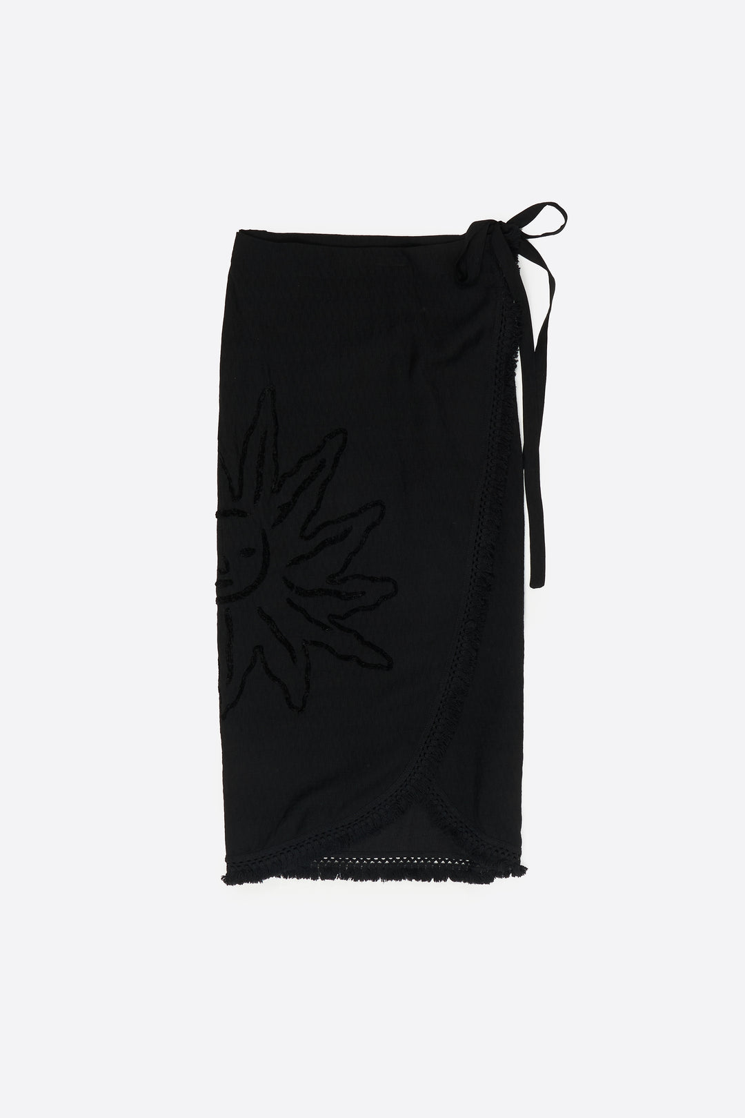 Black fringed midi sarong skirt