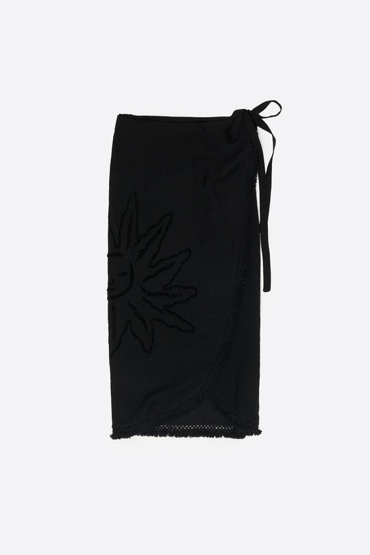 Black fringed midi sarong skirt