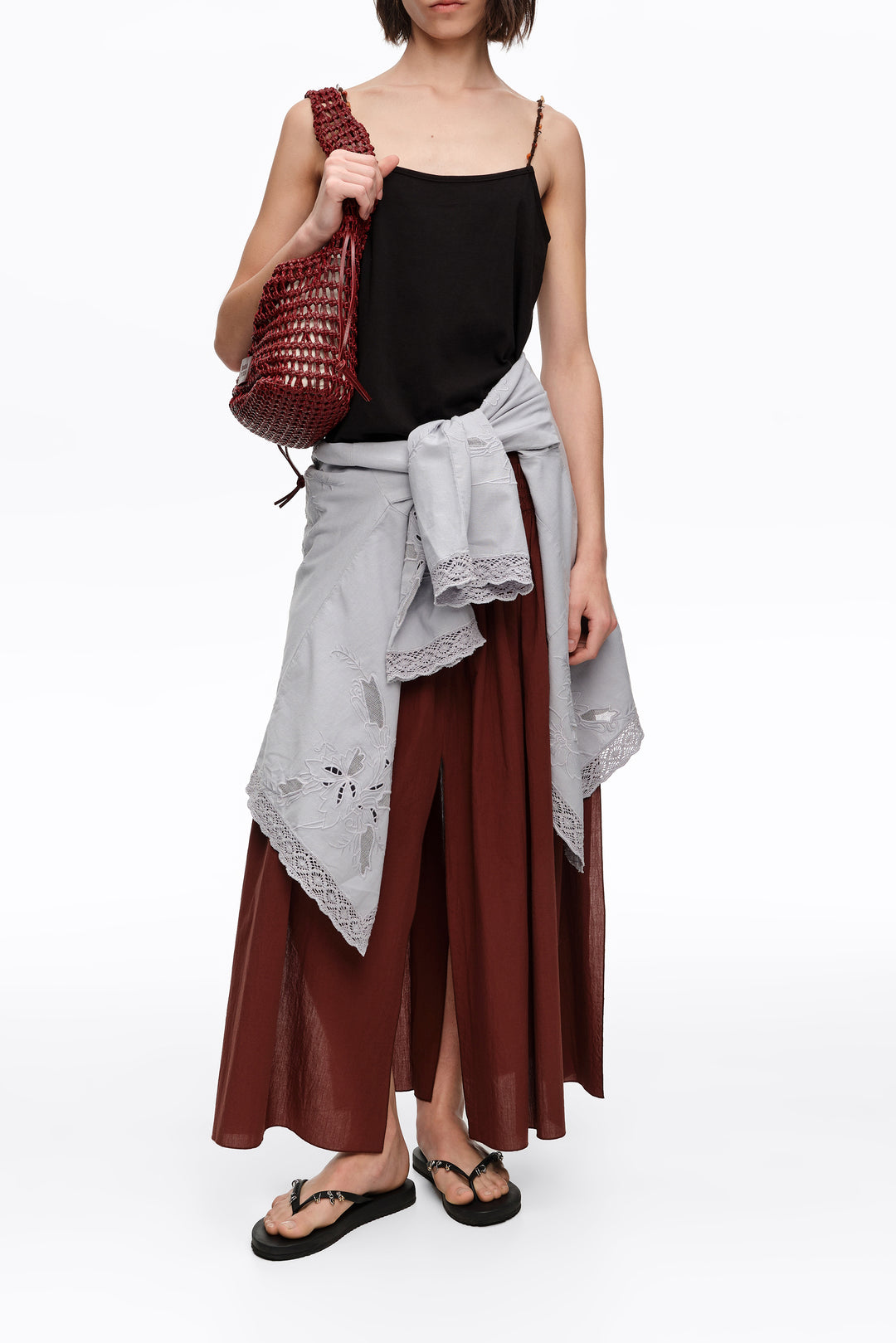 Brown A-line maxi slit skirt