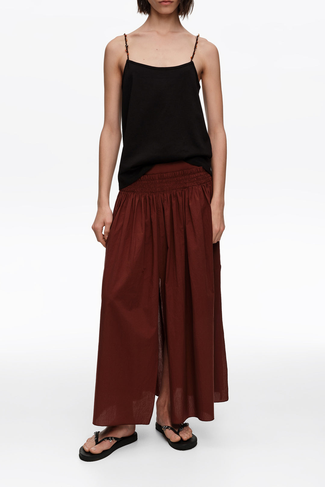 Brown A-line maxi slit skirt