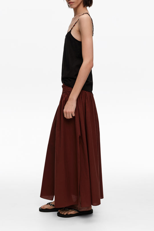 Brown A-line maxi slit skirt
