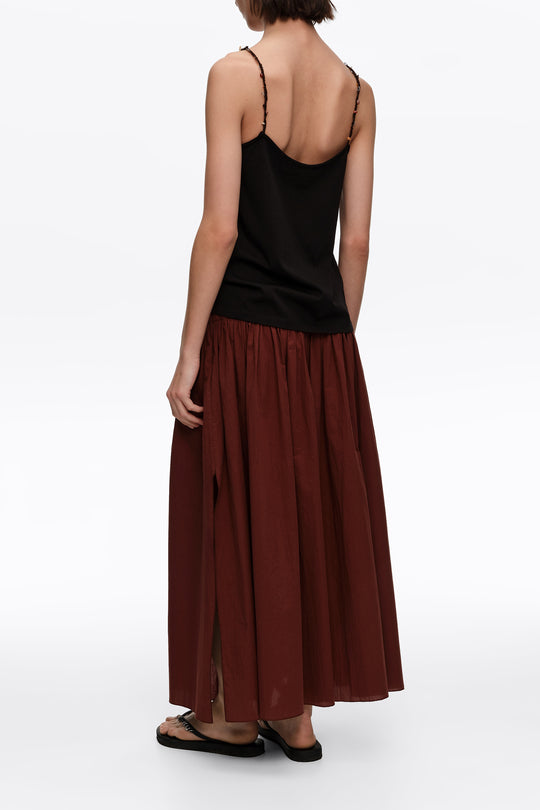 Brown A-line maxi slit skirt