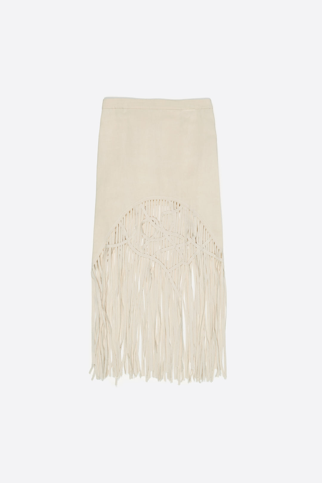 Sand irregular fringed linen skirt