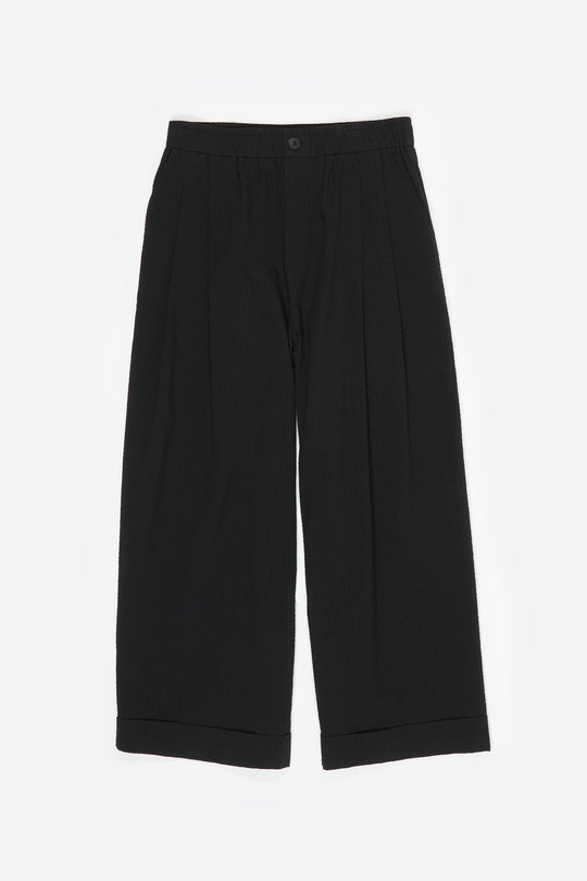 Black textured bell-bottom trousers