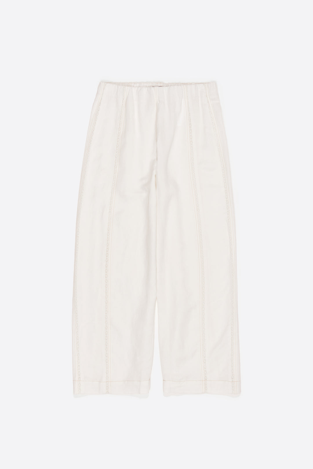 Wide white linen lace trousers