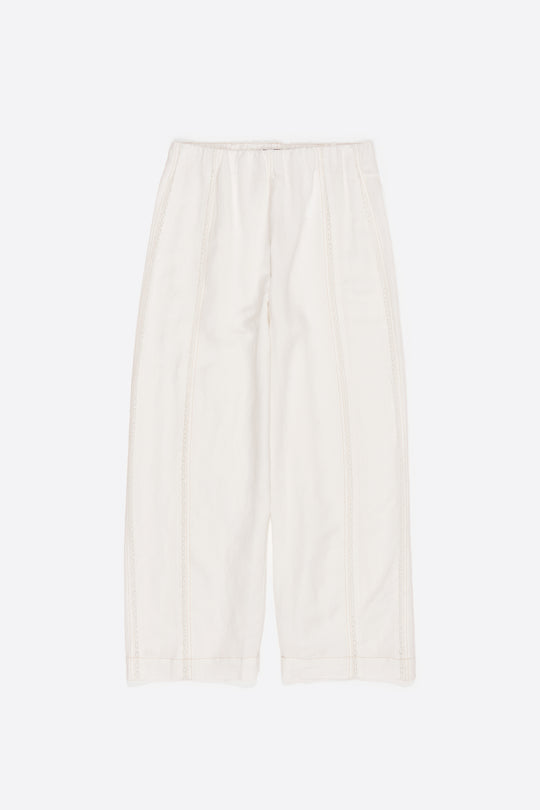 Wide white linen lace trousers