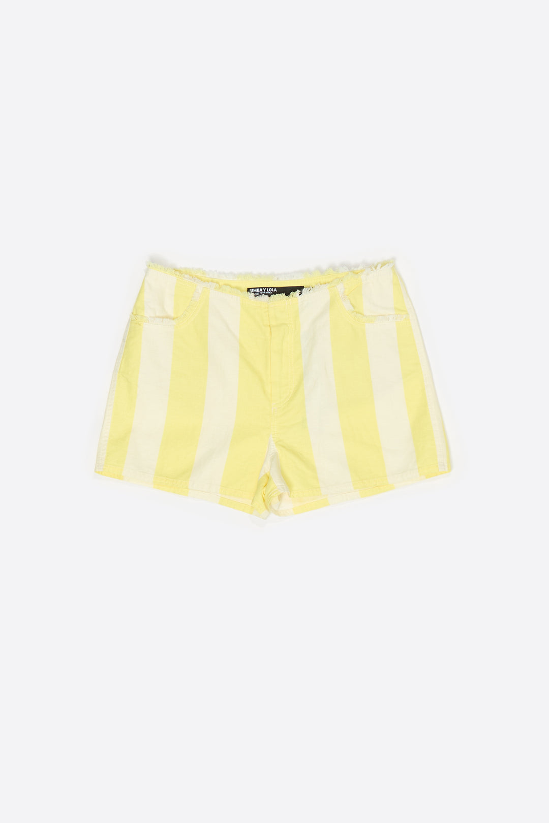 Light lime striped linen fitted shorts