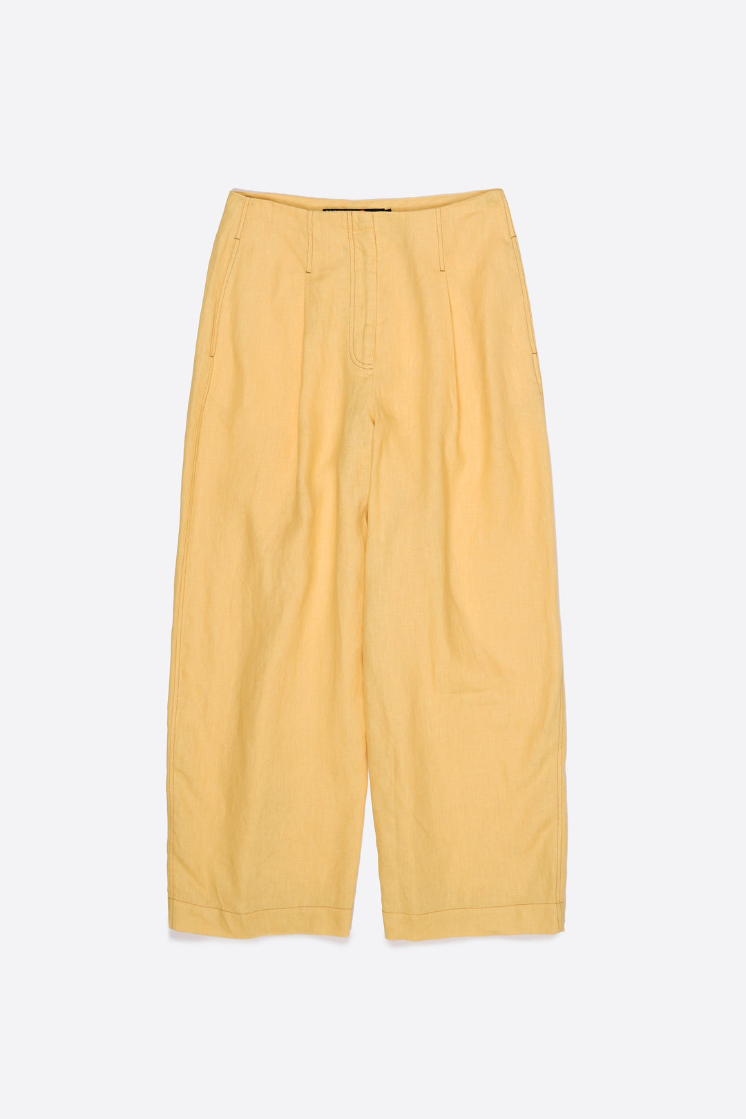 Yellow linen darted straight-fit trousers