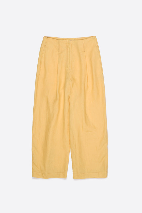Yellow linen darted straight-fit trousers