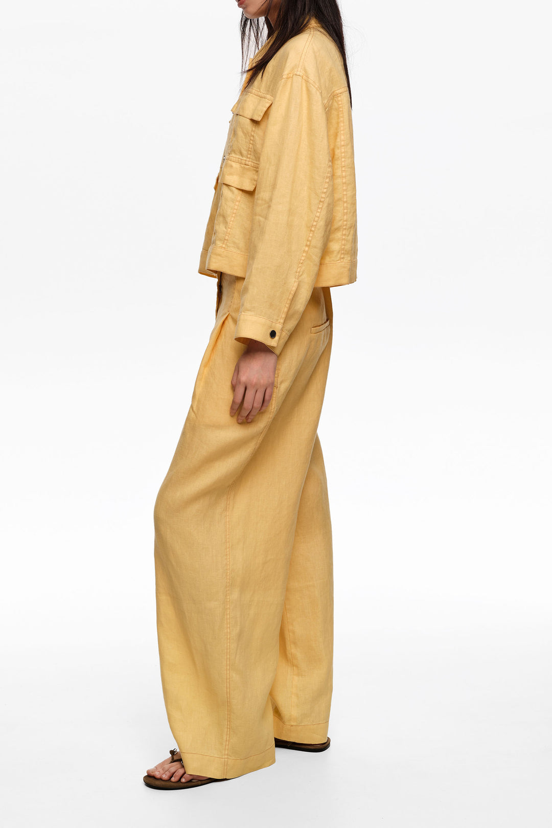Yellow linen darted straight-fit trousers