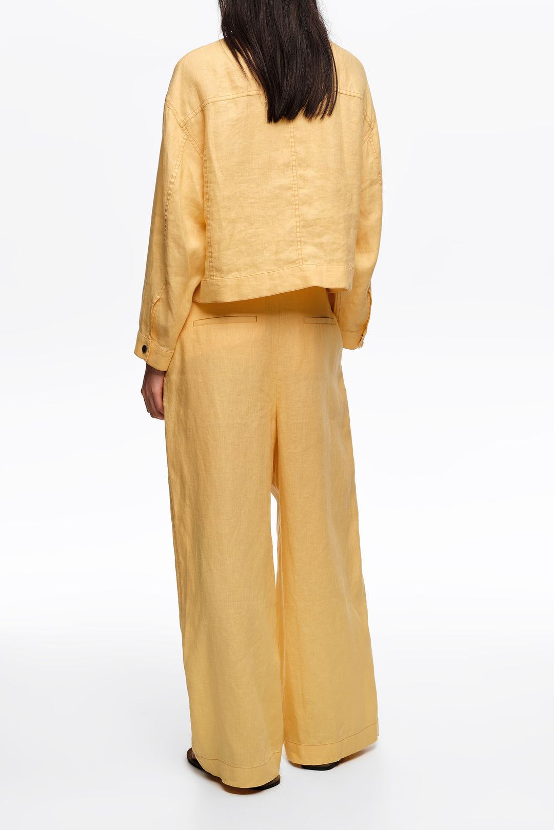 Yellow linen darted straight-fit trousers