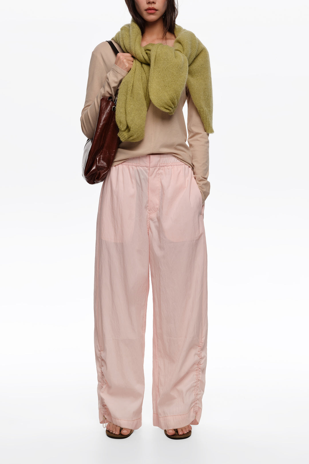 Light pink gathered jogger trousers