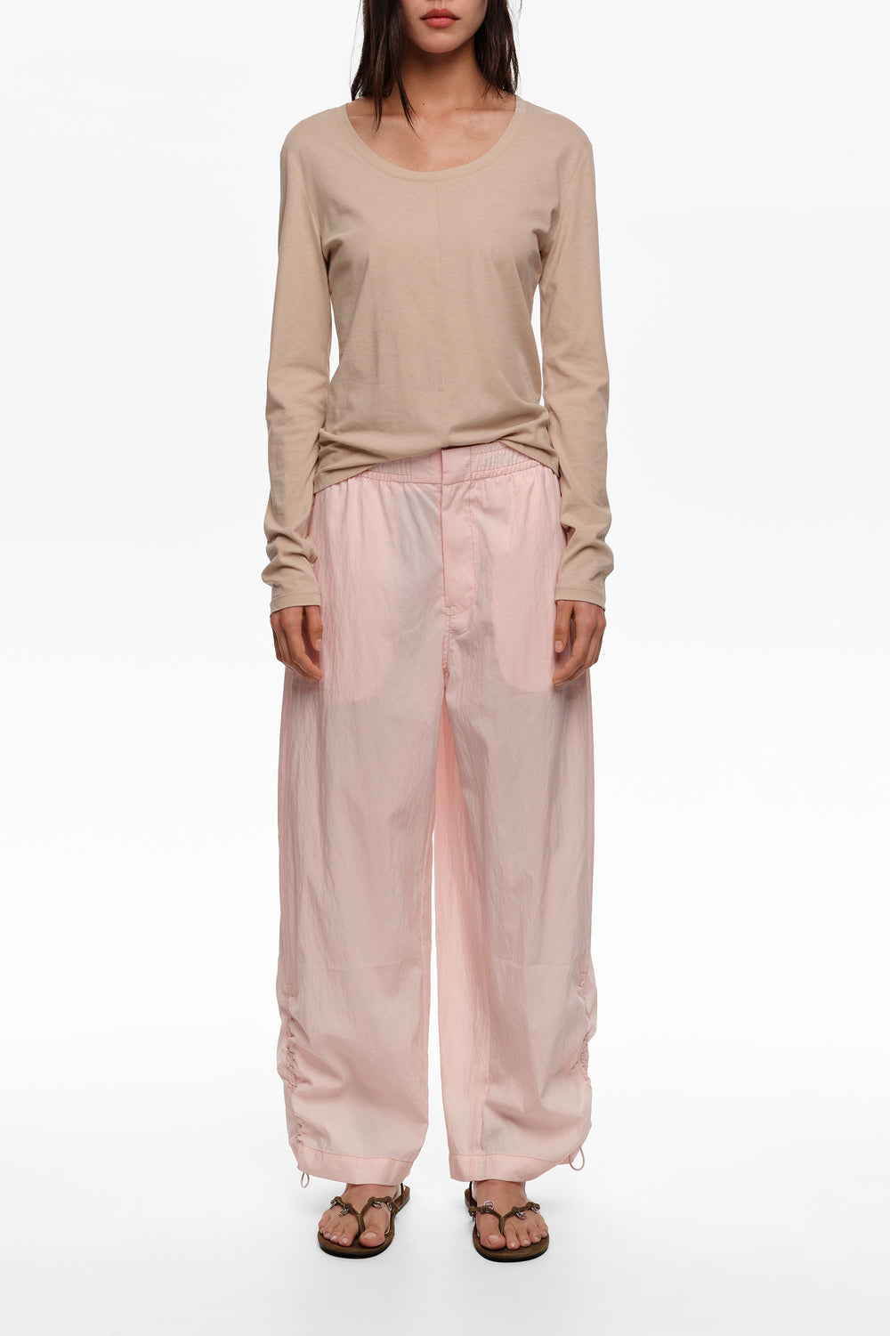 Light pink gathered jogger trousers
