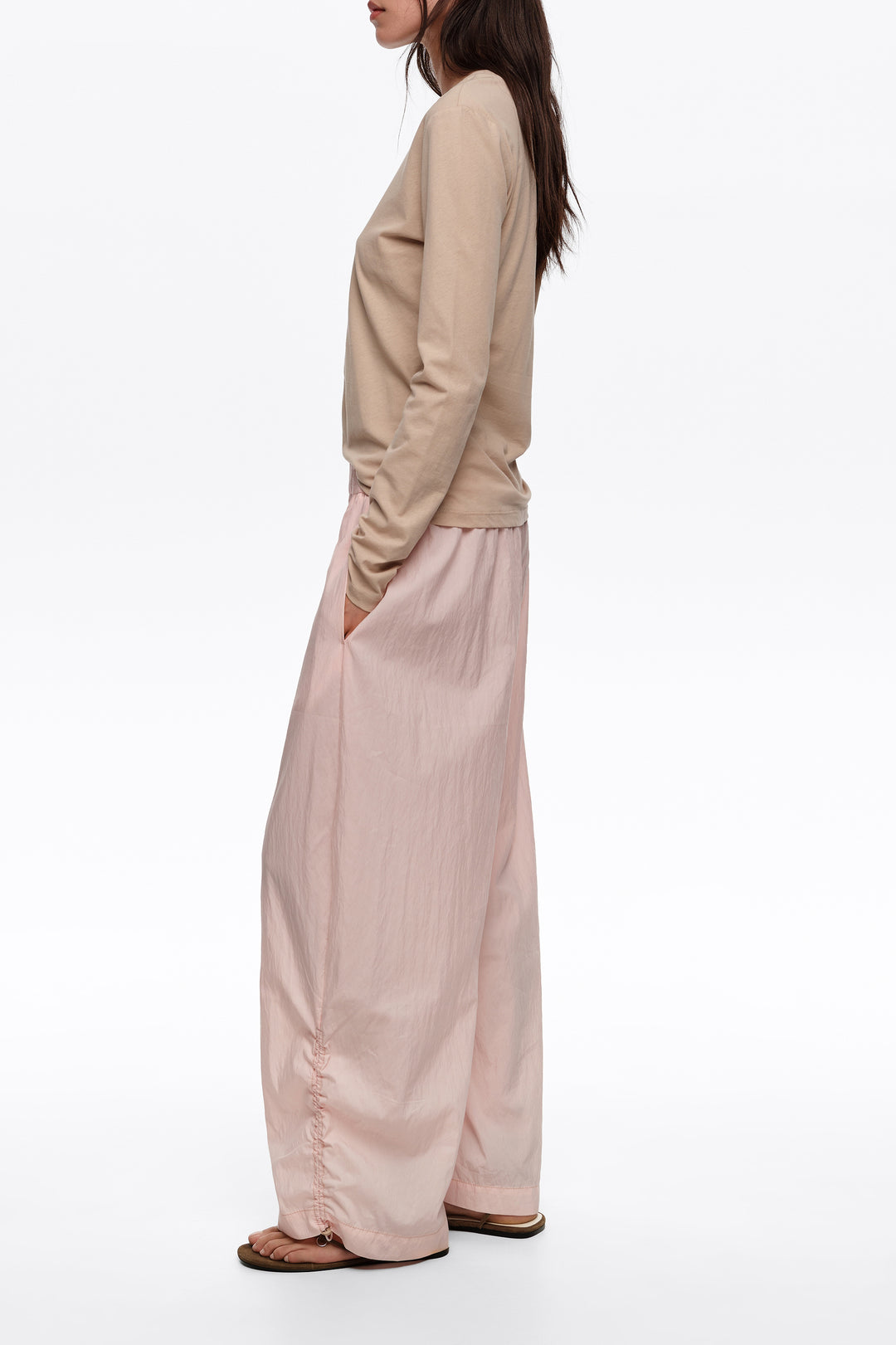 Light pink gathered jogger trousers