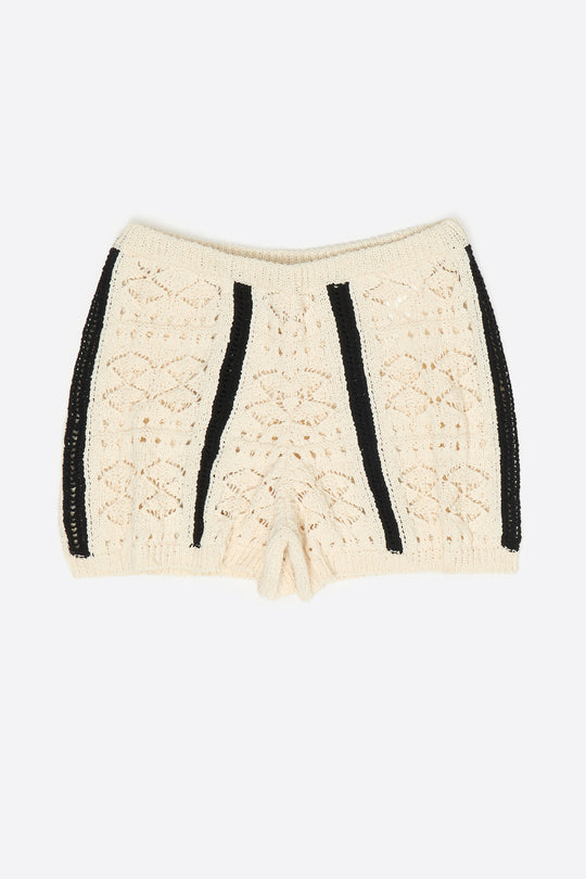 Ivory two-tone knit shorts