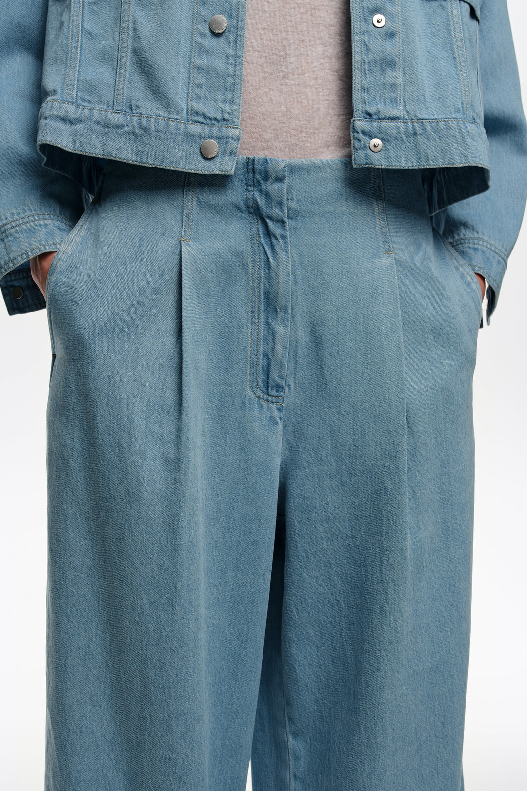 WIDE LEG - Light blue washed denim trousers