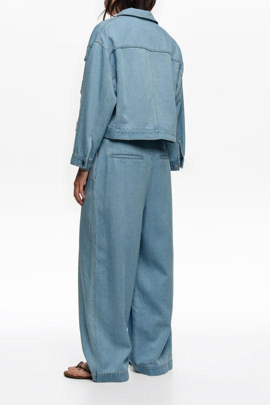 WIDE LEG - Light blue washed denim trousers