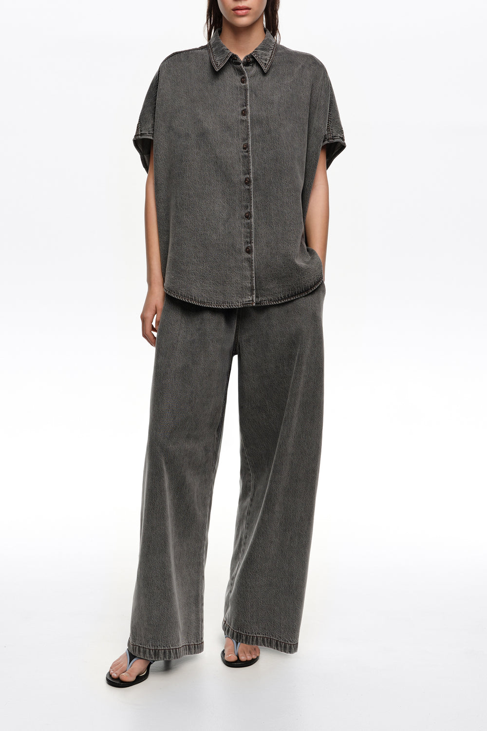 Washed black fluid jogger trousers