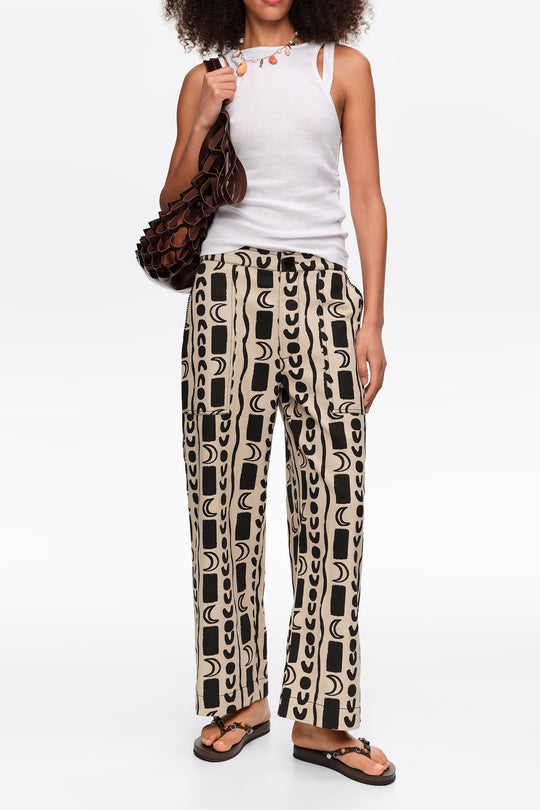 White Moon stripes straight-leg trousers with elasticated waist