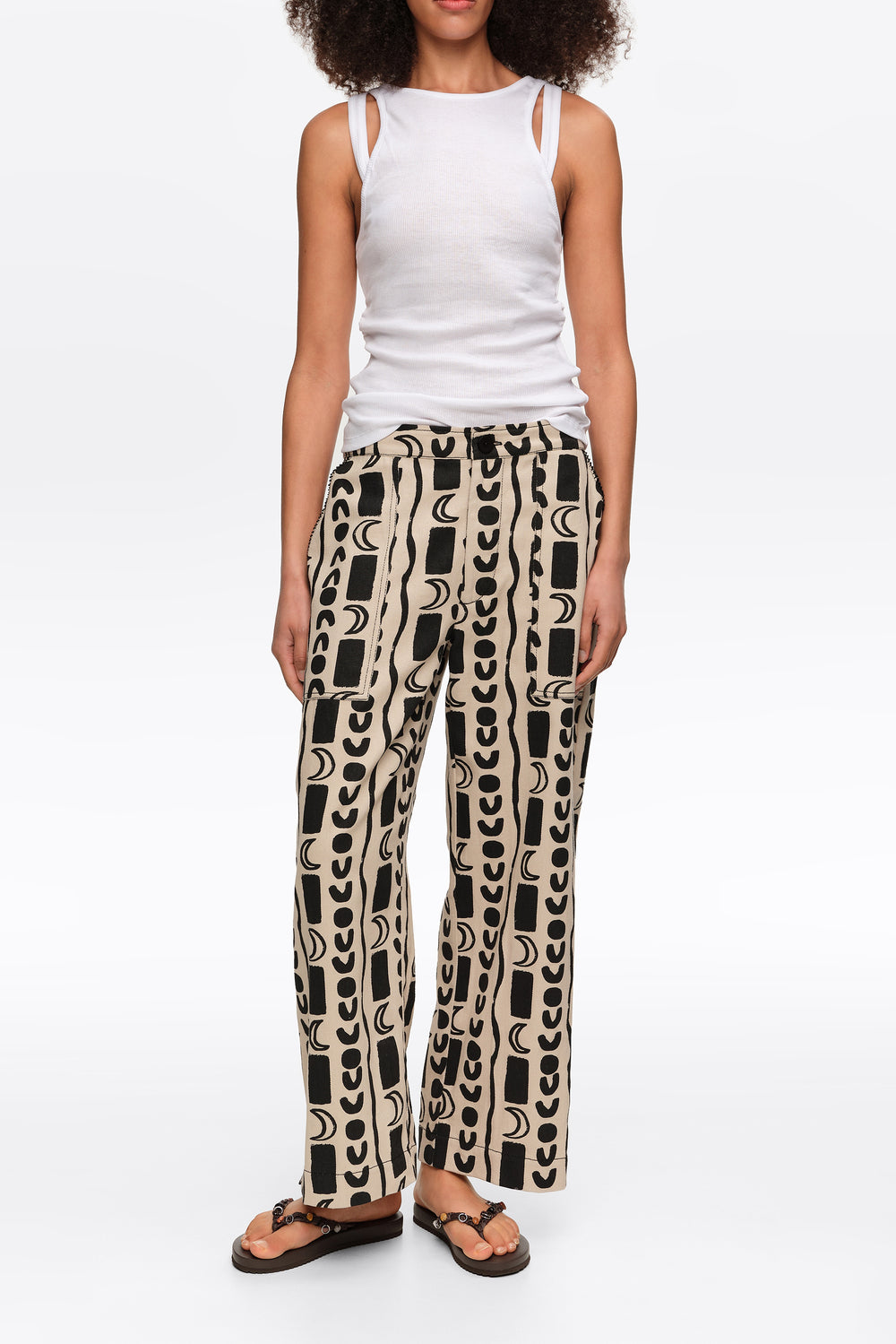 White Moon stripes straight-leg trousers with elasticated waist