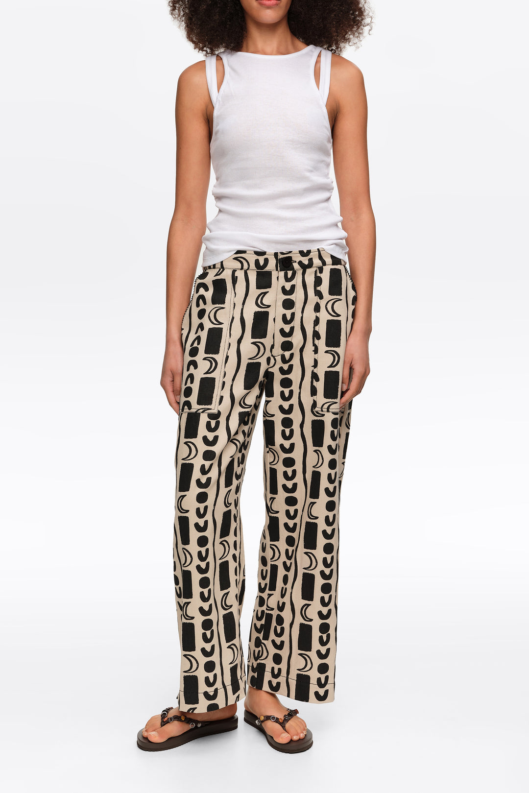 White Moon stripes straight-leg trousers with elasticated waist