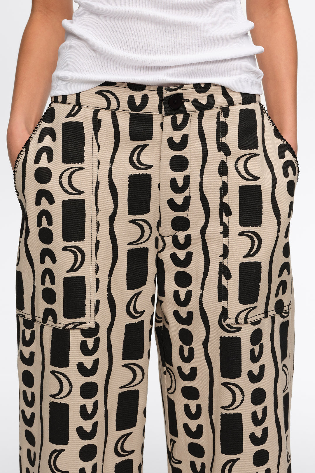 White Moon stripes straight-leg trousers with elasticated waist
