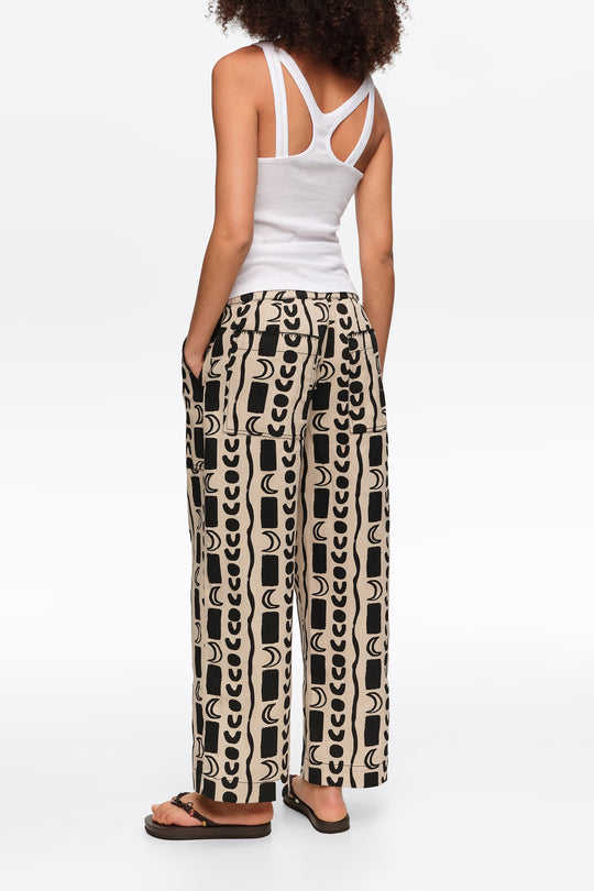 White Moon stripes straight-leg trousers with elasticated waist