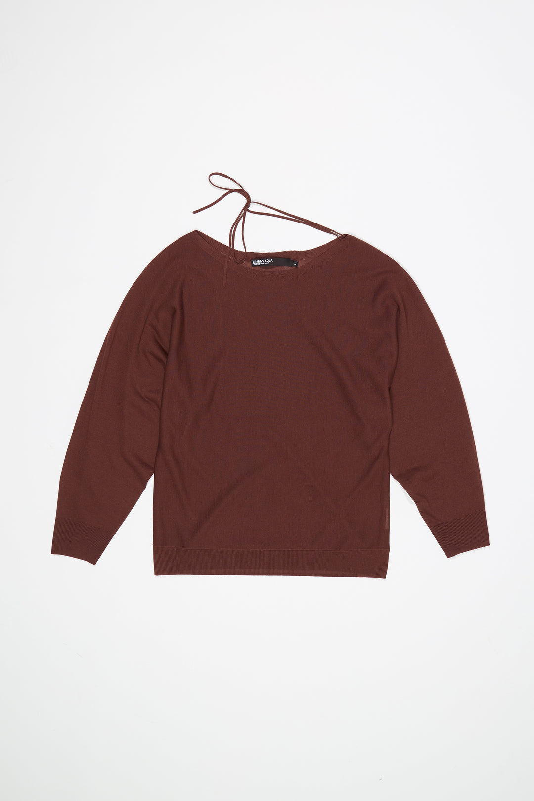 Brown boat neckline crossover ties sweater