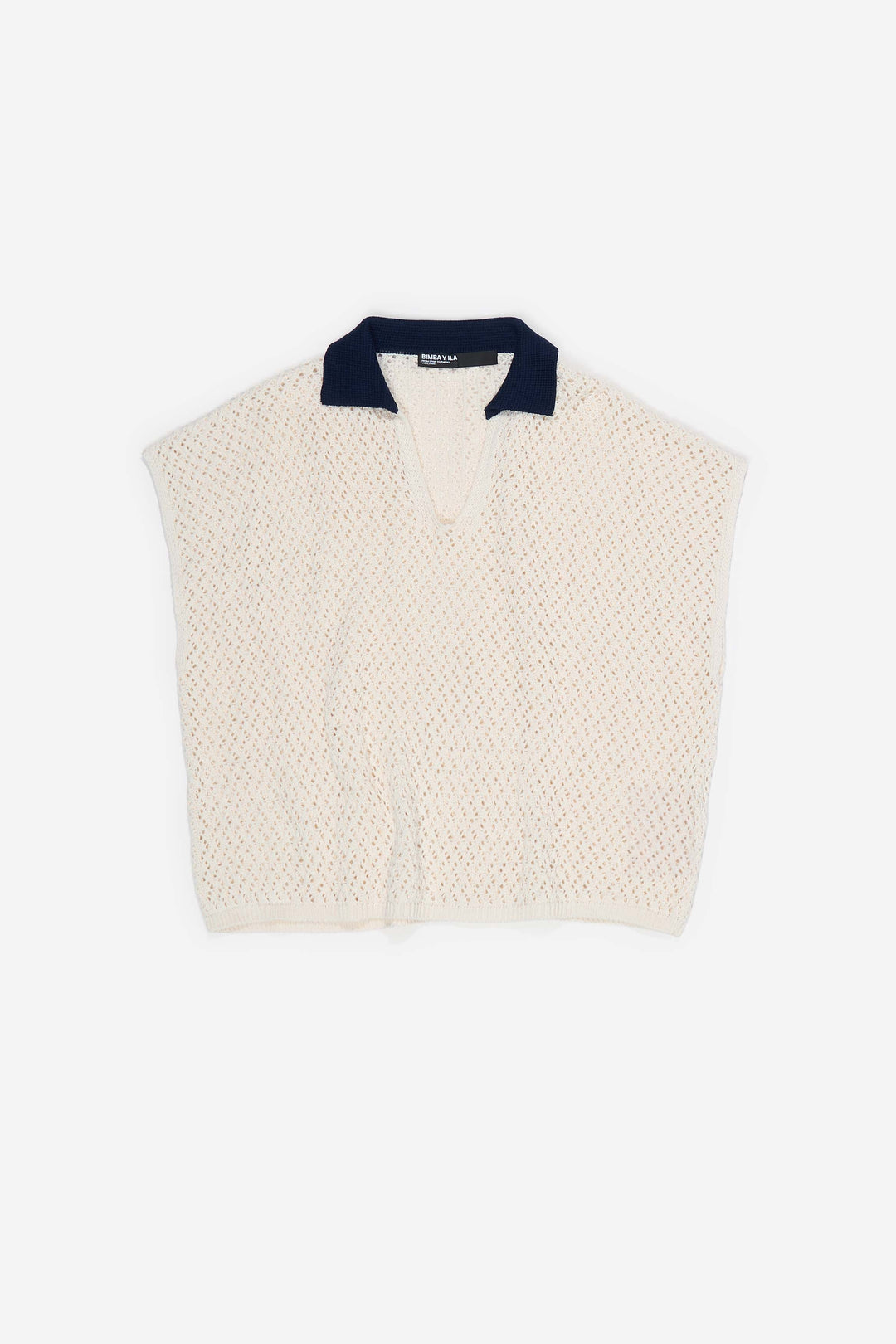 Ivory openwork cotton polo shirt sweater