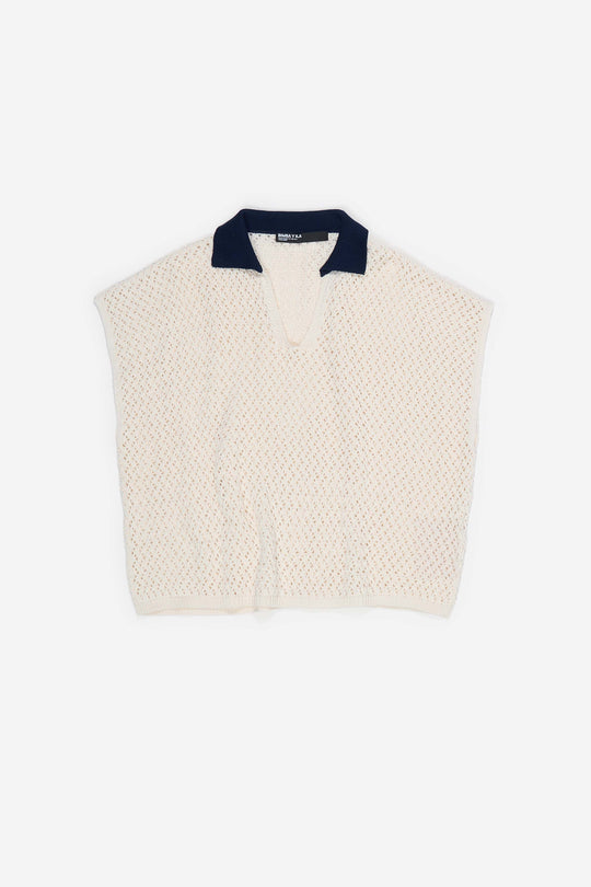 Ivory openwork cotton polo shirt sweater