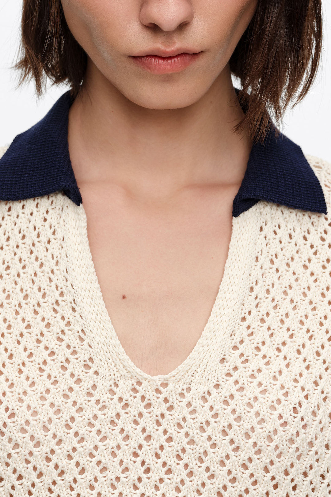 Ivory openwork cotton polo shirt sweater