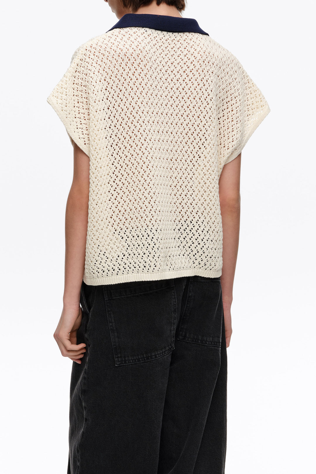 Ivory openwork cotton polo shirt sweater