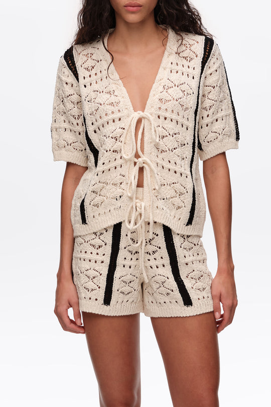 Ivory two-tone knit cardigan