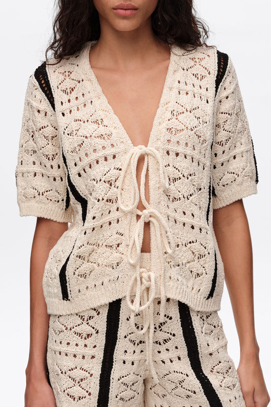 Ivory two-tone knit cardigan