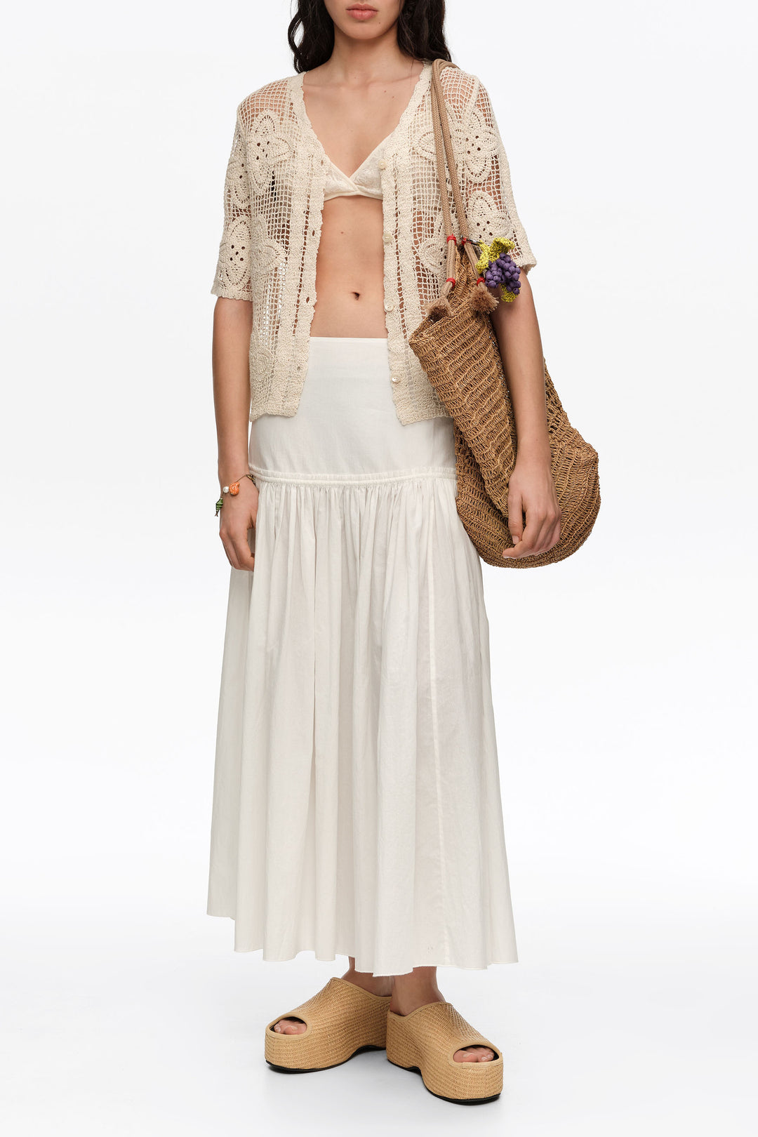 Sand openwork knit cardigan