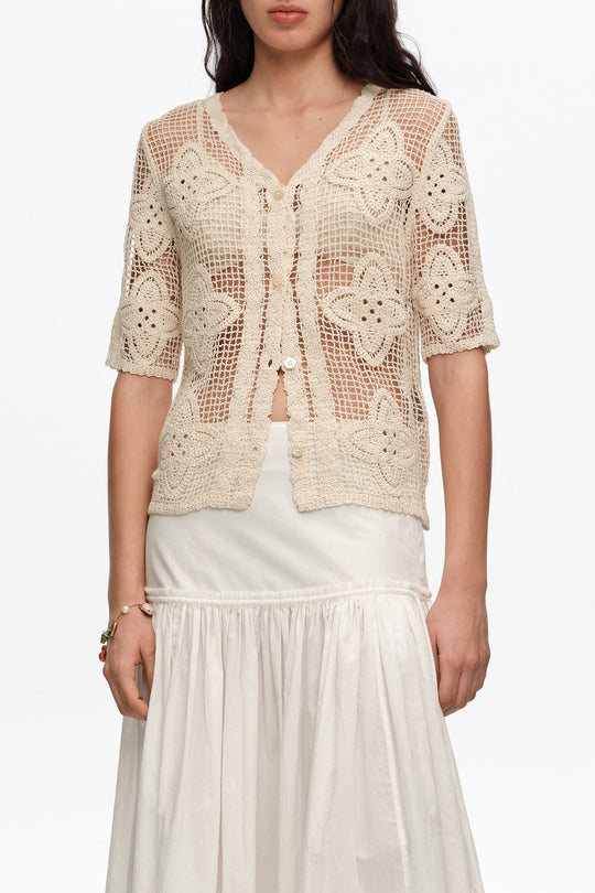 Sand openwork knit cardigan