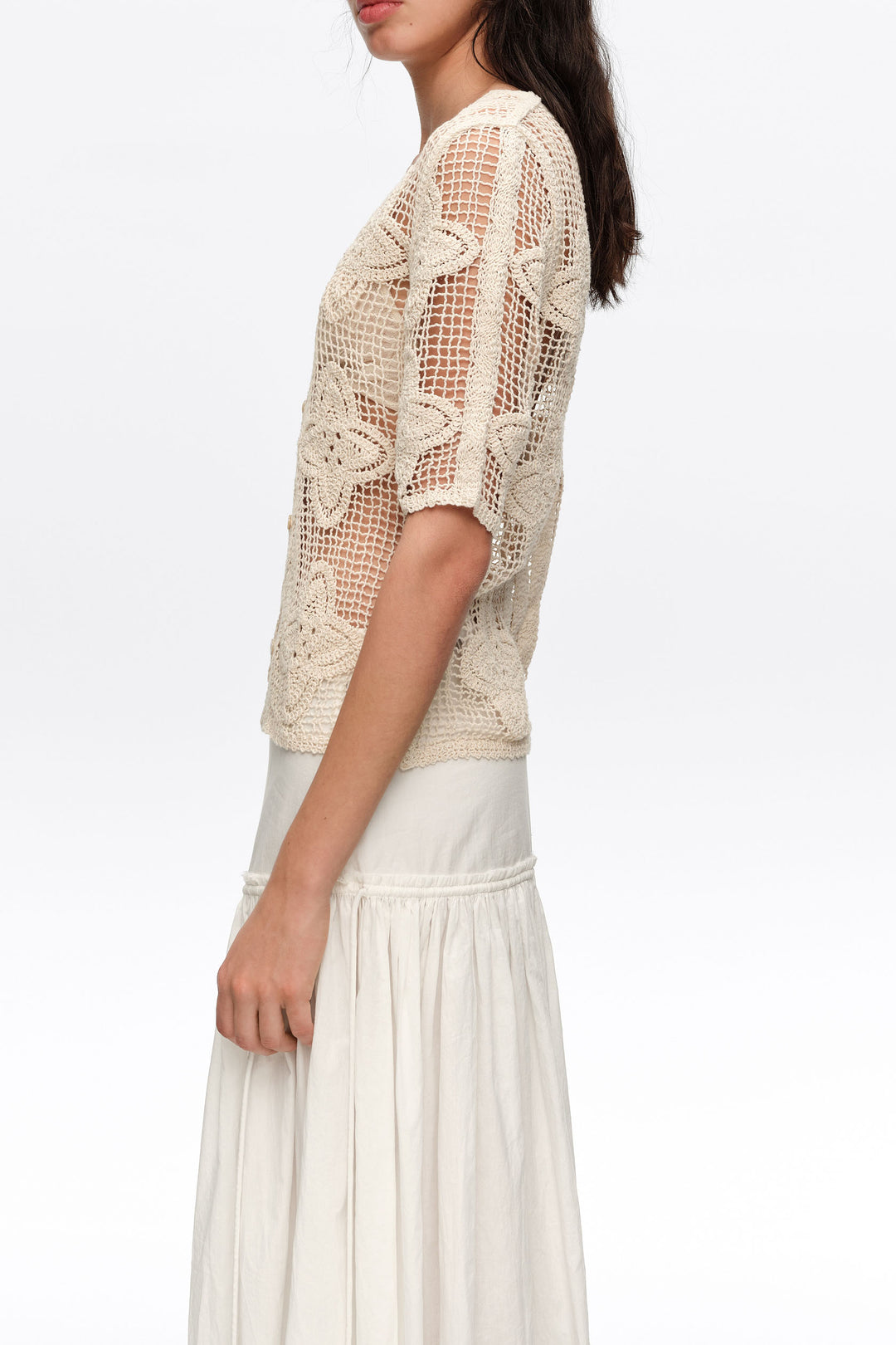 Sand openwork knit cardigan