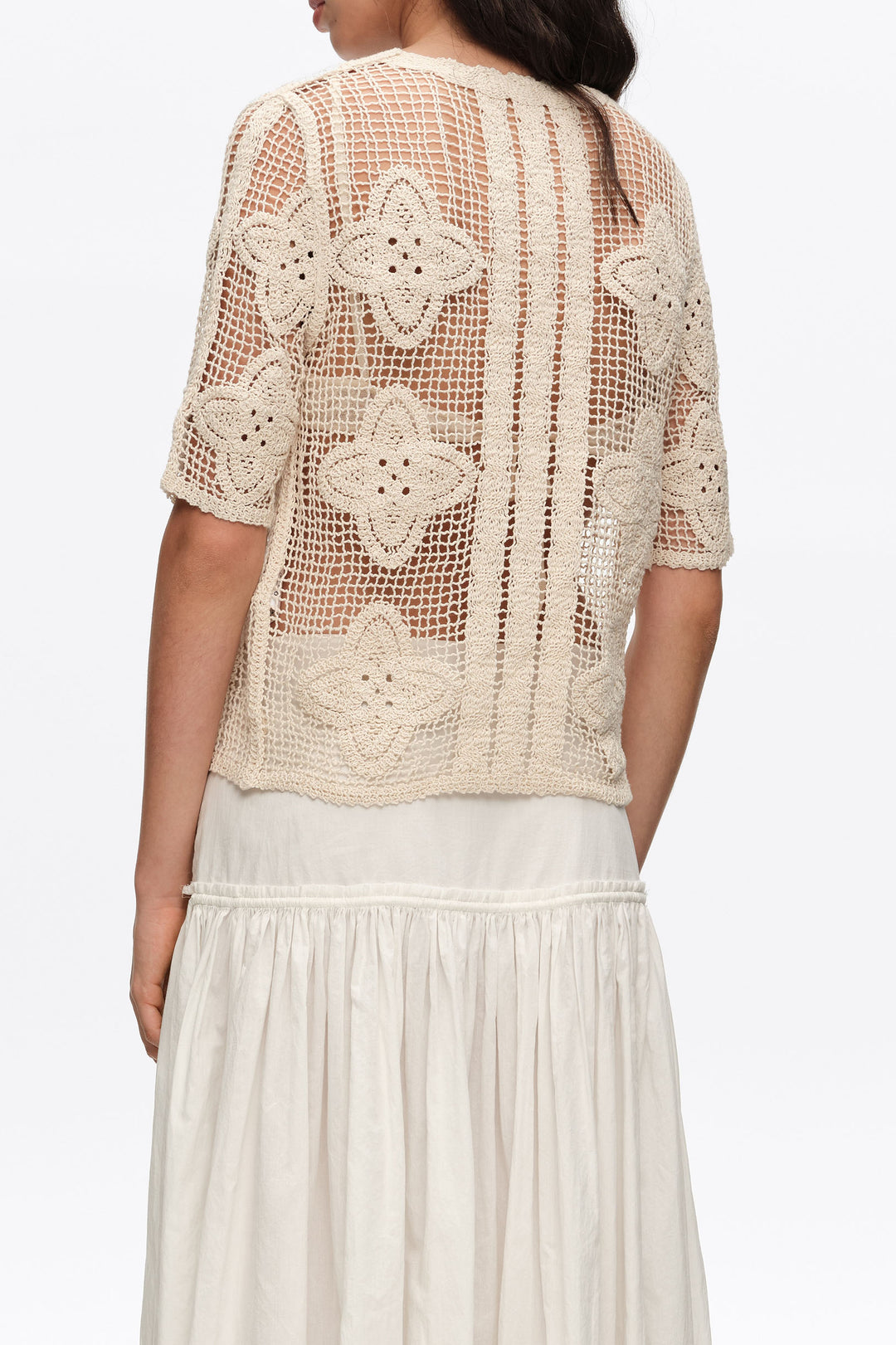Sand openwork knit cardigan