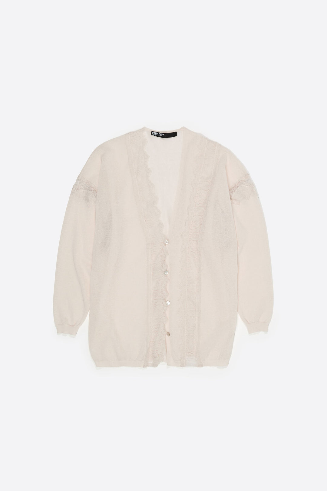 Long sand cotton and linen cardigan with lace trim